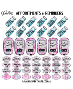 Diabetes Diary Reminder Stickers Pink Marble