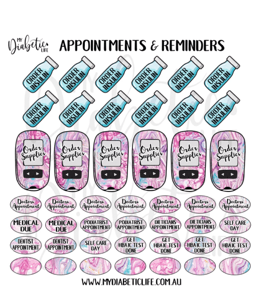 Diabetes Diary Reminder Stickers Pink Marble